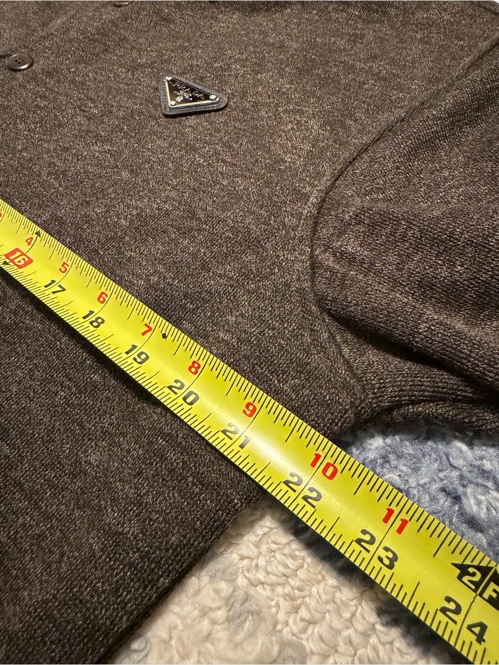 Prada Men's Brown 2 Layer Button Jacket with Plaid Trim - Picture 4 of 5